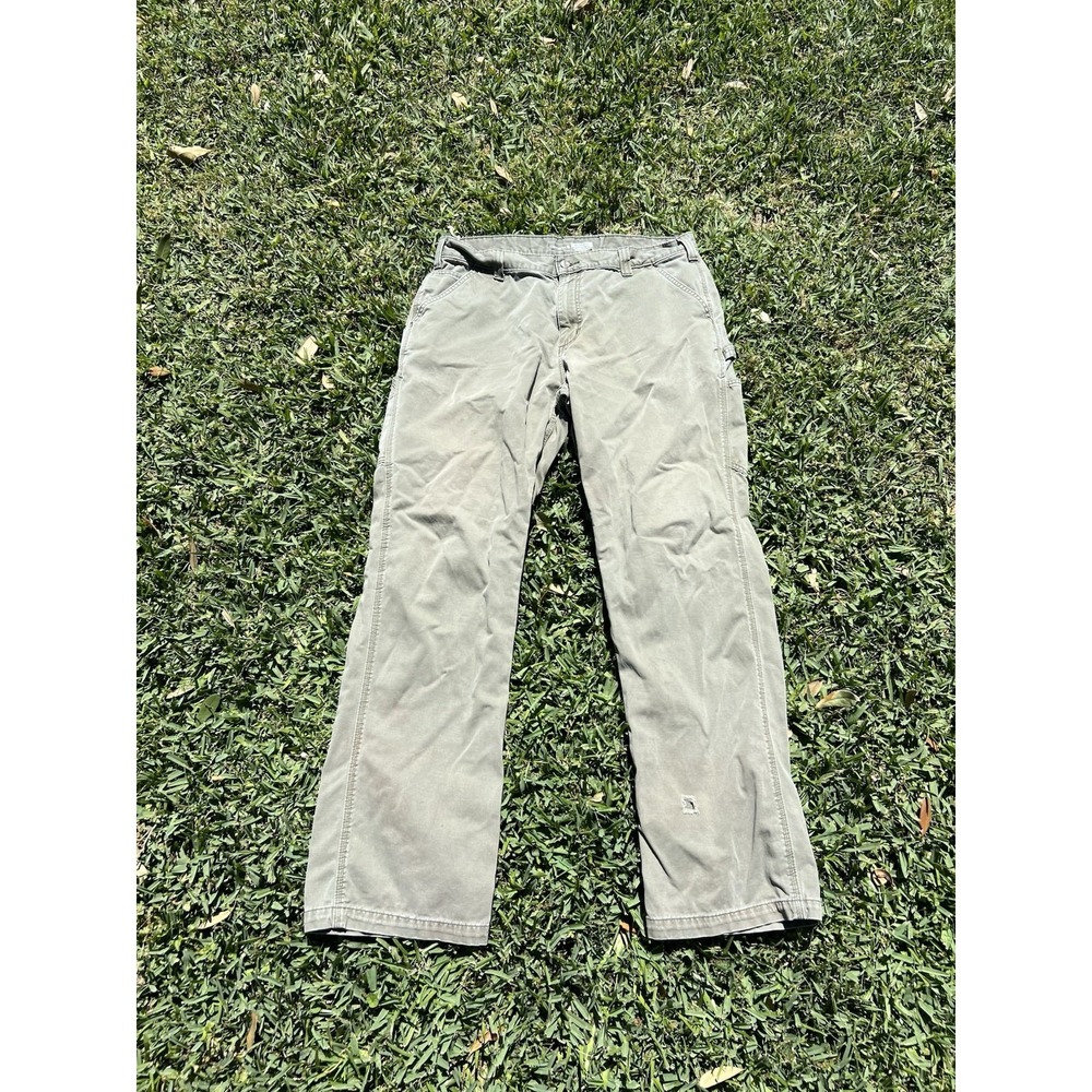 Carhartt Relaxed Fit Olive Canvas Carpenter Workwear Pants Pockets Mens 38x34 NW